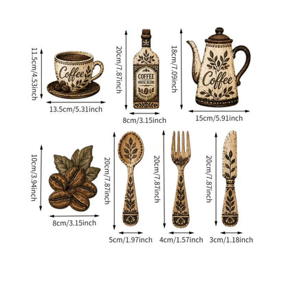 🔥7-Piece Wooden Coffee Kitchen Wall Decor Set – Vintage Farmhouse Coffee-Themed Wall Art