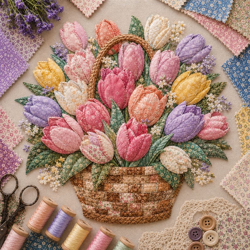 🔥HOT SALE 50% OFF - 🌸Floral Basket Patchwork DIY Kit | 3D Layered Fabric Flower Art Craft for Home Decor & Gifts
