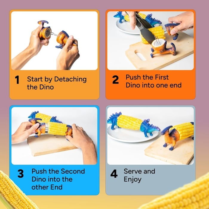 Dinosaur Corn Holders for Corn On The Cob - Funny Corn Cob Holder for Kids and Adults with Stainless Steel Prongs
