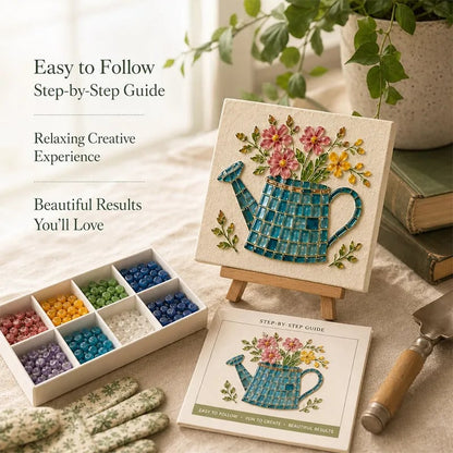 🌿 Watering Can Mosaic Art Kit | Beginner-Friendly Floral DIY Craft with Vibrant Mosaic Beads & Sturdy Display Base ✨