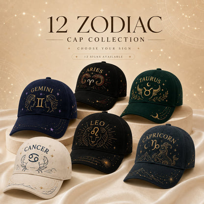 🔥HOT SALE ♈12 Zodiac Signs Embroidered Cap Collection – Celestial Hats Made for Every Personality