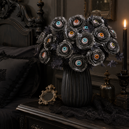 👁️Halloween Eyeball Black Rose Bouquet, Spooky Artificial Flower Arrangement, Gothic Halloween Table Decor