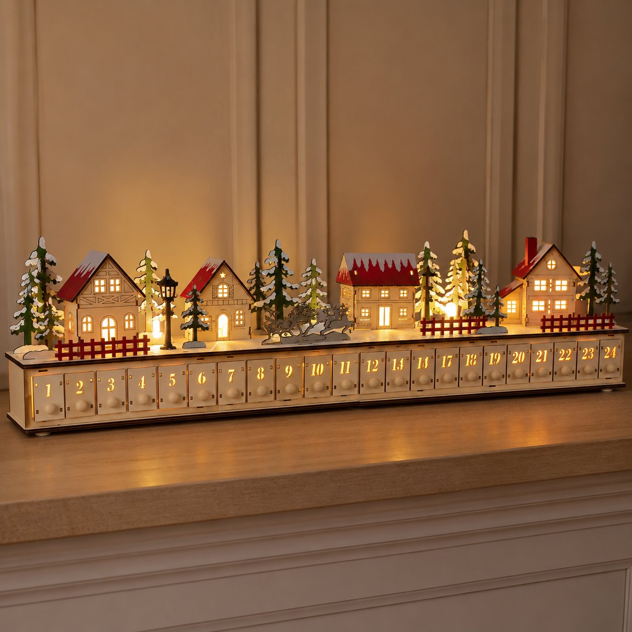Wooden Village Advent Calendar With Led Glow