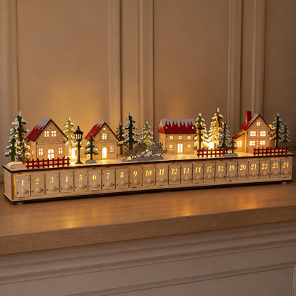 Wooden Village Advent Calendar With Led Glow