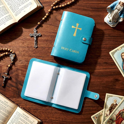 ✝️🎁Catholic Genuine Leather Holy Card Holder – Pocket Prayer Card Organizer with Snap Closure