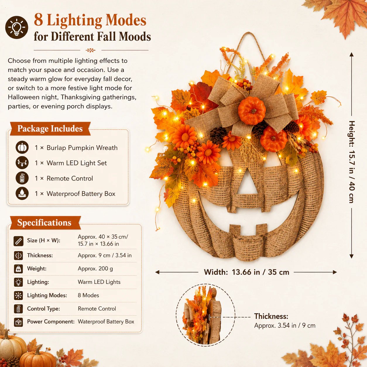 ⚡Hot Sales 49% OFF🎃✨ Lighted Burlap Pumpkin Wreath
