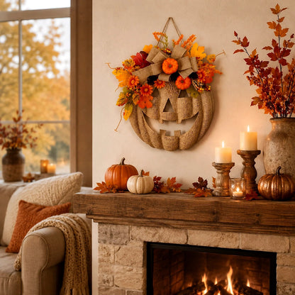 ⚡Hot Sales 49% OFF🎃✨ Lighted Burlap Pumpkin Wreath