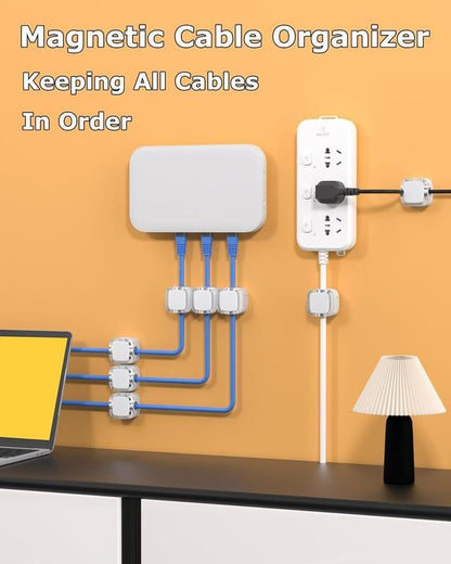 Magnetic Cord Organizer – 6 Pack Wall Mounted & Desktop Cable Holder, Simple Cable Management,Keep Cables in Place on Desk & Wall