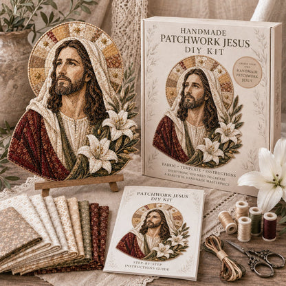 ✝️🧵 Premium Handmade Patchwork Jesus DIY Kit | High-Quality Layered Fabric with Stitched Details DIY Handmade Devotional Decor 🕊️✨