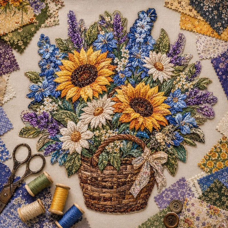 🔥HOT SALE 50% OFF - 🌸Floral Basket Patchwork DIY Kit | 3D Layered Fabric Flower Art Craft for Home Decor & Gifts