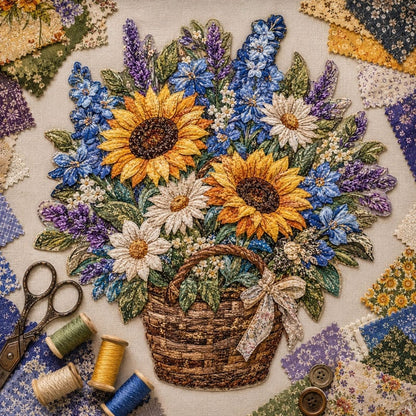 🔥HOT SALE 50% OFF - 🌸Floral Basket Patchwork DIY Kit | 3D Layered Fabric Flower Art Craft for Home Decor & Gifts