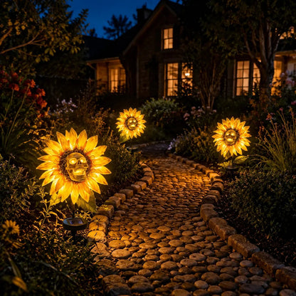 🌻 Solar Sunflower Skull Stake Light - Illuminate Your Halloween with Spooky Charm!