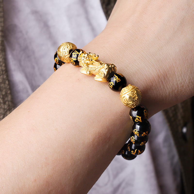 Black Onyx Om Mani Padme Hum Beads Pixiu Bracelet