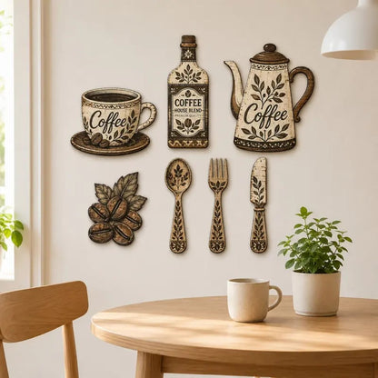 🔥7-Piece Wooden Coffee Kitchen Wall Decor Set – Vintage Farmhouse Coffee-Themed Wall Art