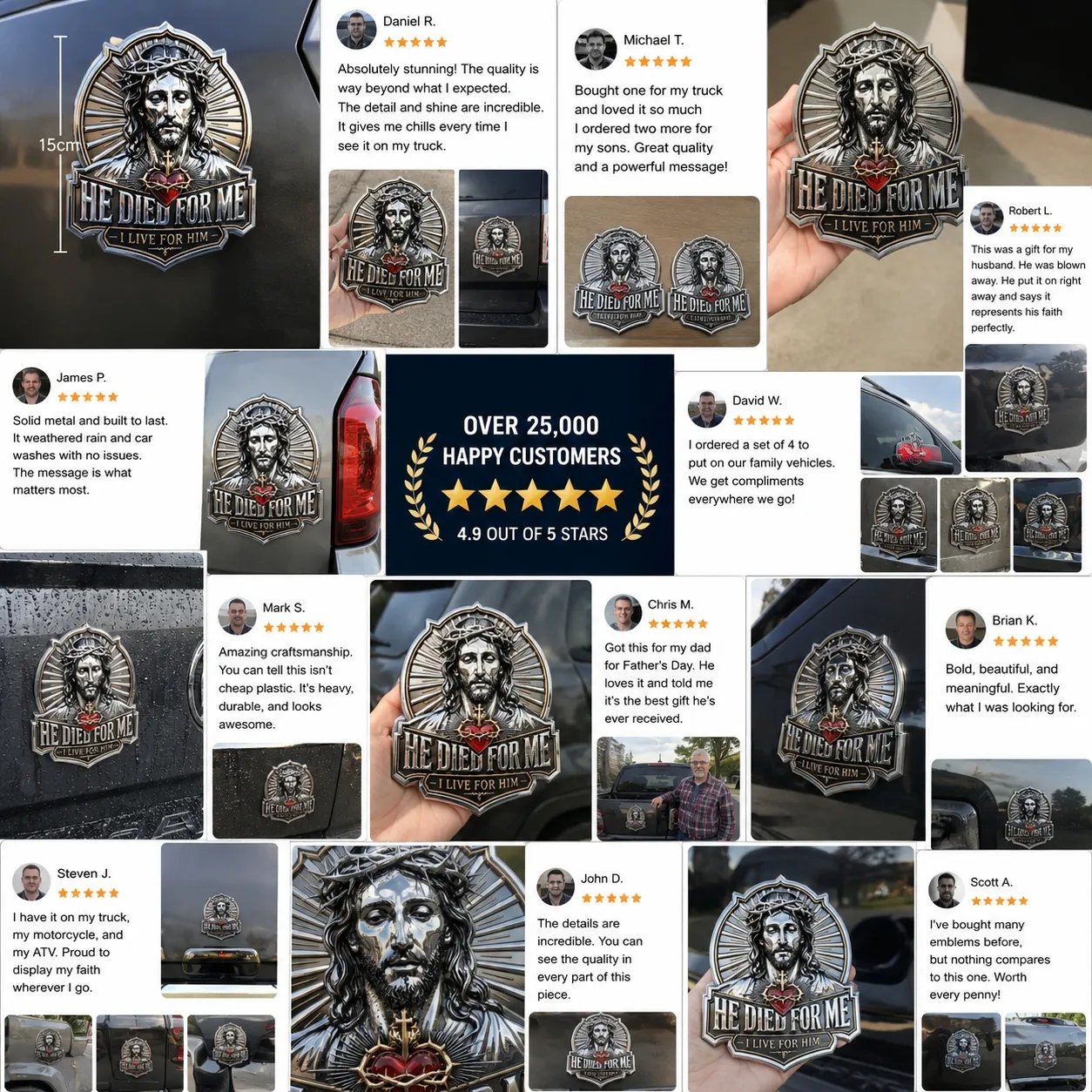 ❤️He Died For Me 3D Metal Emblem ✝️ | Waterproof • No Fade • No Rust • Adhesive & Magnetic (2-in-1) 🧲