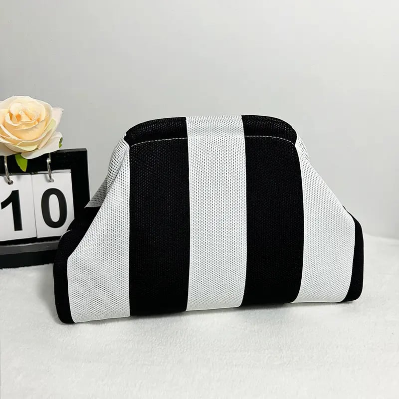 Women's Striped &amp; Diamond Dot Cloud Handbag – Lightweight Clip-Top Crossbody Bag for Everyday Style 👜