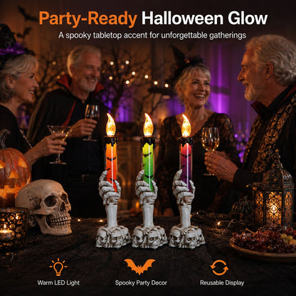 🎃 HOT SALE 50% OFF - Halloween Skeleton Skull Hand LED Glitter Candle Light Set🔥🔥🔥