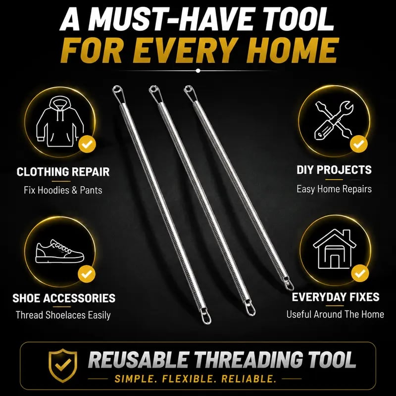 🔥49% OFF 2Pcs Flexible Drawstring Threading Tool 🧵 Bendable Metal Spring Threader for Hoodies Pants Shoelaces