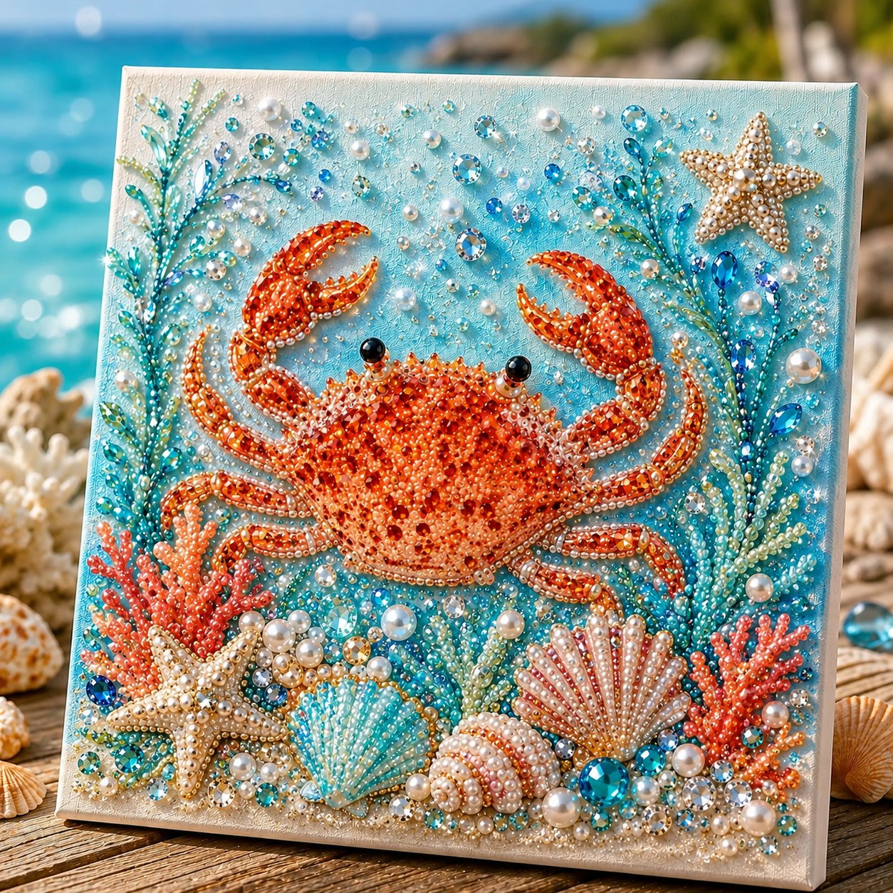 🌊Premium 3D Pearl Ocean Wall Art Kit | Luxury Ocean Theme CanvaAs with Scratch-Resistant Non-Fading Pearl Beads DIY Coastal Decor 🐚✨