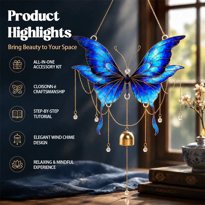 🔥HOT SALE 50% OFF - 🦋DIY Filigree Cloisonne Enamel Butterfly Wind Chime Craft Kit