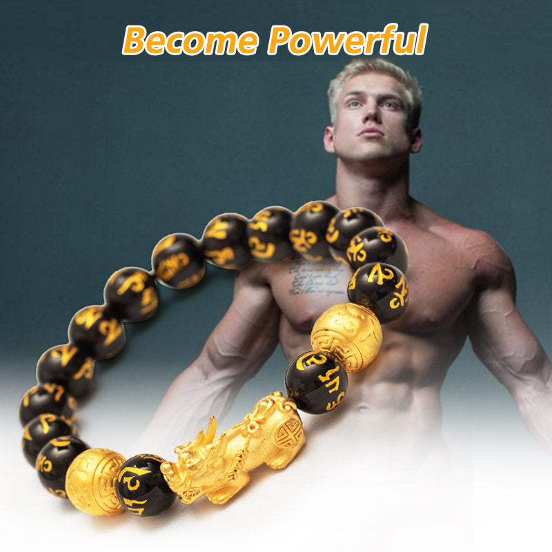 Black Onyx Om Mani Padme Hum Beads Pixiu Bracelet