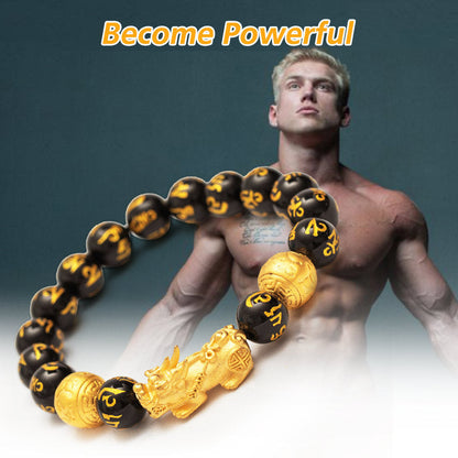 Black Onyx Om Mani Padme Hum Beads Pixiu Bracelet