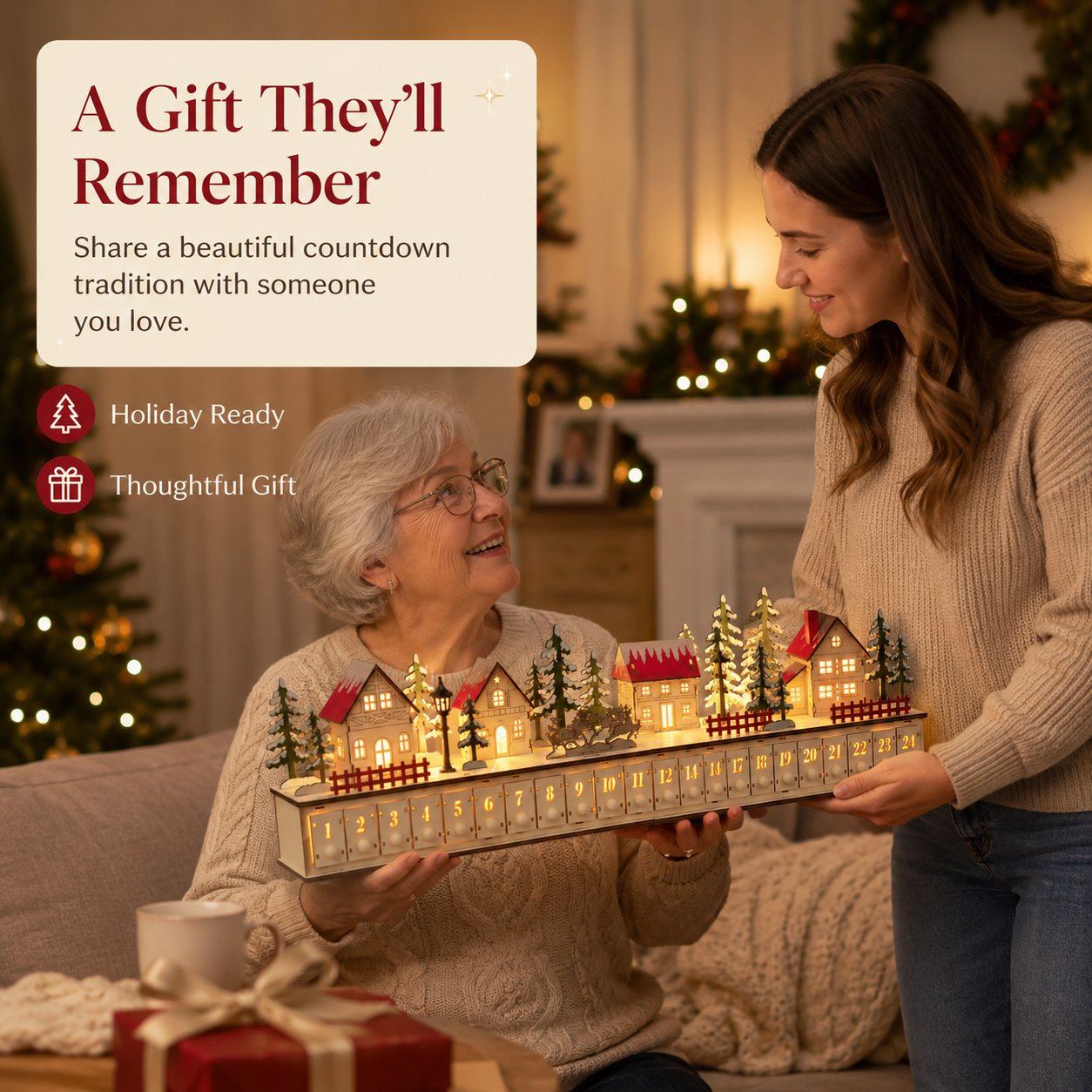 Wooden Village Advent Calendar With Led Glow