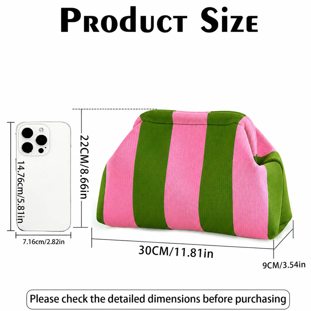 Women's Striped &amp; Diamond Dot Cloud Handbag – Lightweight Clip-Top Crossbody Bag for Everyday Style 👜