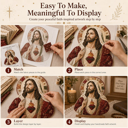 ✝️🧵 Premium Handmade Patchwork Jesus DIY Kit | High-Quality Layered Fabric with Stitched Details DIY Handmade Devotional Decor 🕊️✨