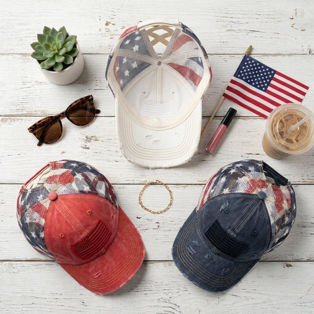 American Flag Ponytail Embroidered Hat
