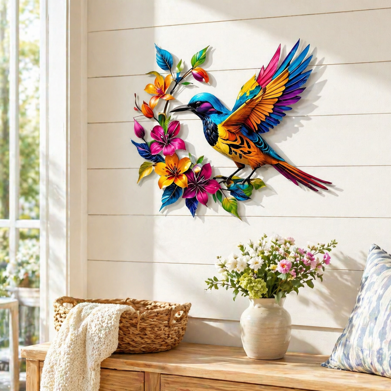 ✨ Bring Your Walls to Life – Hummingbird & Flower Metal Wall Art for Garden or Home