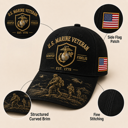 U.S. Marine Veteran Semper Fidelis Commemorative Cap 🎁 Free Honor Coin With Every Cap Purchase