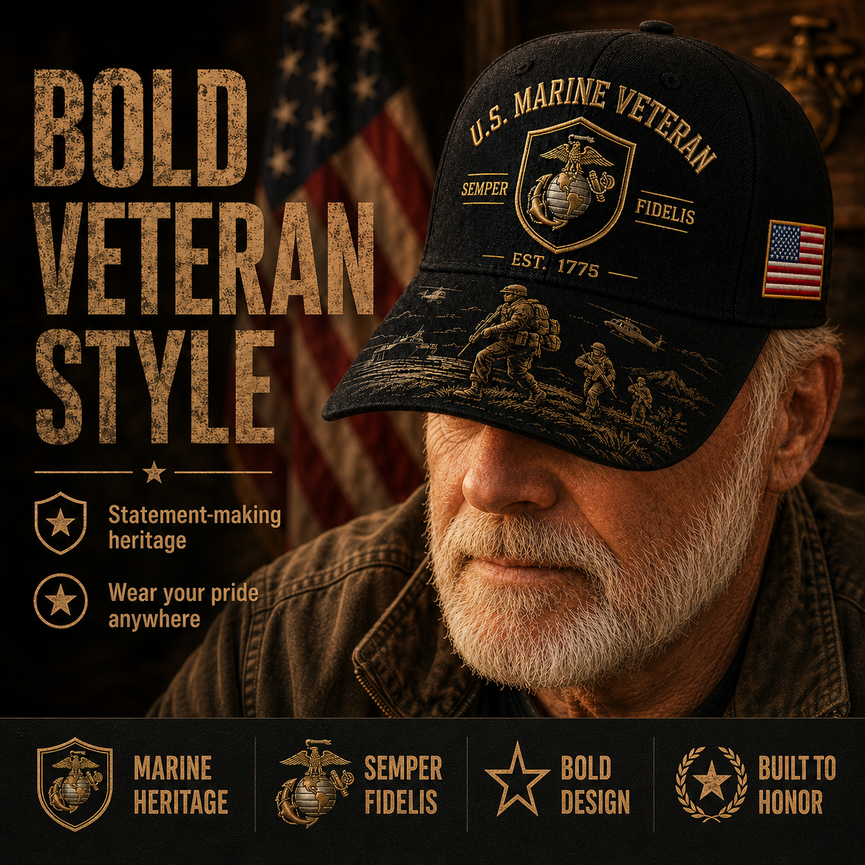 U.S. Marine Veteran Semper Fidelis Commemorative Cap 🎁 Free Honor Coin With Every Cap Purchase