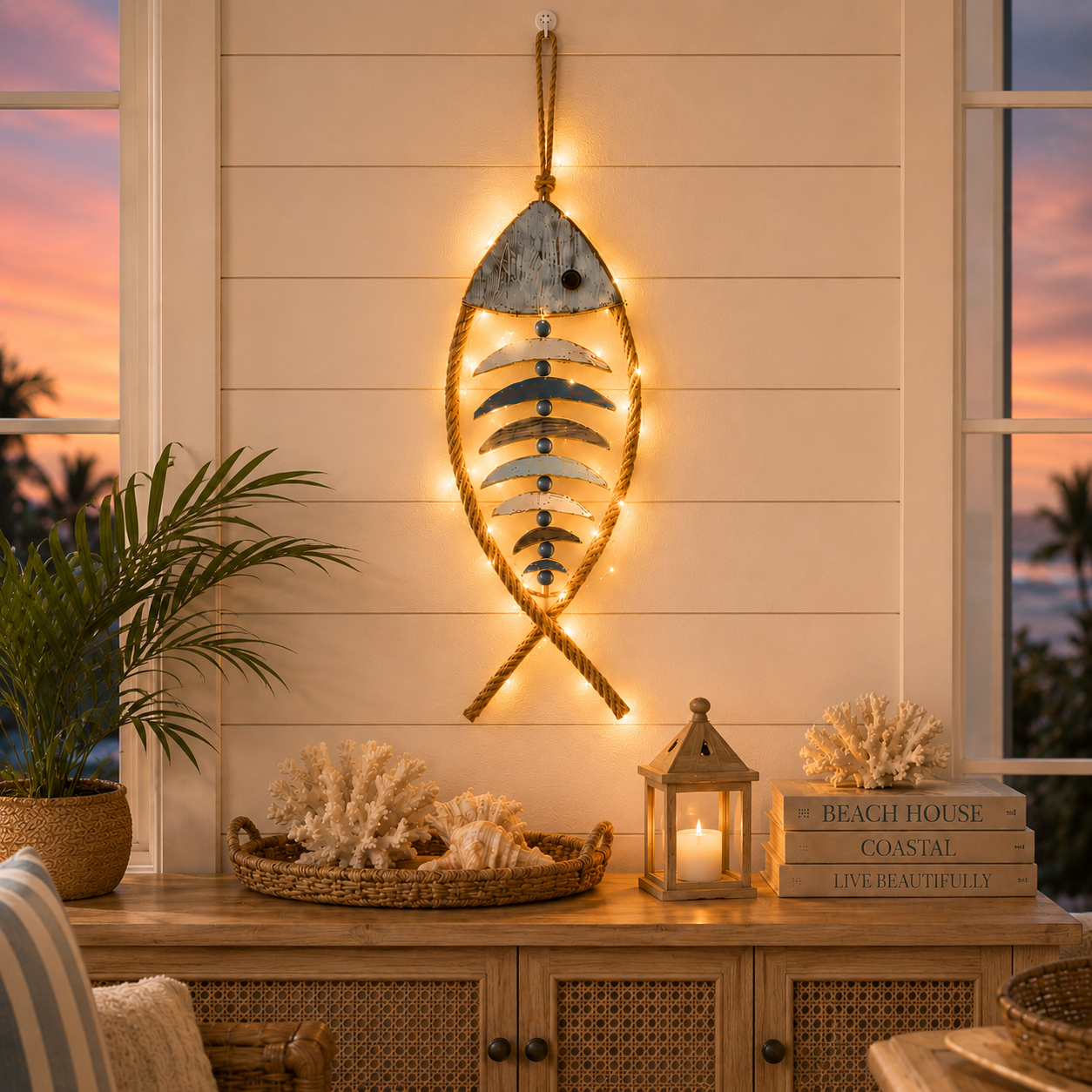 🔥HOT SALE 49% OFF🐟✨ Lighted Coastal Rope Fish Wall Hanging