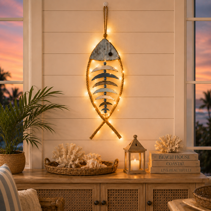 🔥HOT SALE 49% OFF🐟✨ Lighted Coastal Rope Fish Wall Hanging