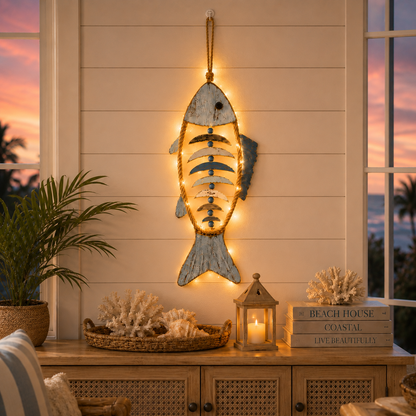 🔥HOT SALE 49% OFF🐟✨ Lighted Coastal Rope Fish Wall Hanging