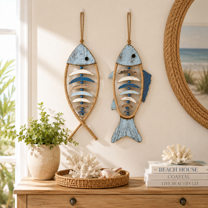 🔥HOT SALE 49% OFF🐟✨ Lighted Coastal Rope Fish Wall Hanging