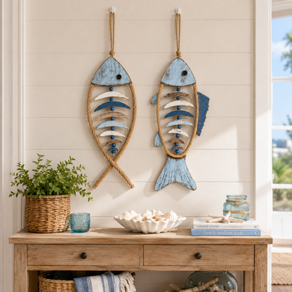 🔥HOT SALE 49% OFF🐟✨ Lighted Coastal Rope Fish Wall Hanging