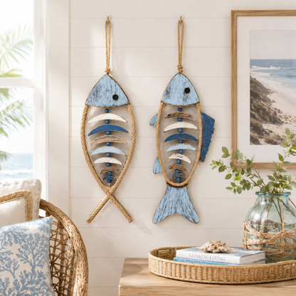 🔥HOT SALE 49% OFF🐟✨ Lighted Coastal Rope Fish Wall Hanging