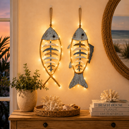 🔥HOT SALE 49% OFF🐟✨ Lighted Coastal Rope Fish Wall Hanging