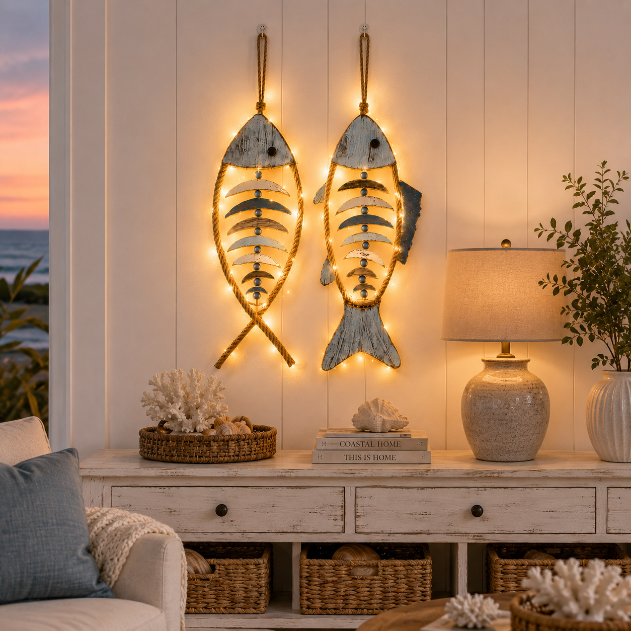 🔥HOT SALE 49% OFF🐟✨ Lighted Coastal Rope Fish Wall Hanging