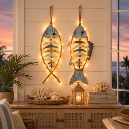 🔥HOT SALE 49% OFF🐟✨ Lighted Coastal Rope Fish Wall Hanging