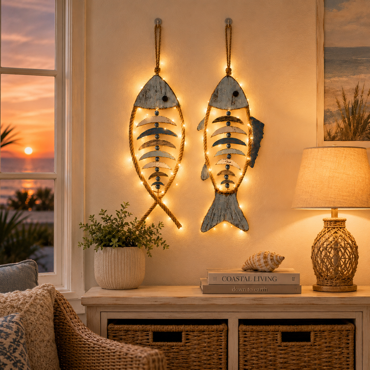🔥HOT SALE 49% OFF🐟✨ Lighted Coastal Rope Fish Wall Hanging