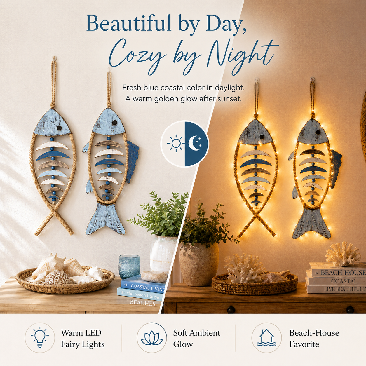 🔥HOT SALE 49% OFF🐟✨ Lighted Coastal Rope Fish Wall Hanging