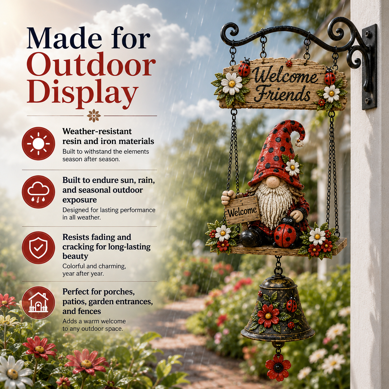 🔥Limited time 50% OFF – Rustic Garden Gnome Bell Outdoor Decor 🐞🌼