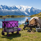 【Summerfinds】 DeckWagon Foldable Double Decker Wagon Collapsible Wagon Cart with All-Terrain WheelsHeavy Duty Folding Wagon Cart for CampingShoppingGarden52" Extra Long Extender