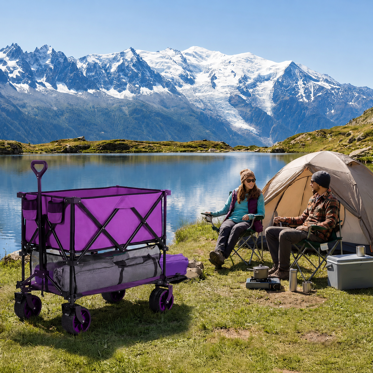 【Summerfinds】 DeckWagon Foldable Double Decker Wagon Collapsible Wagon Cart with All-Terrain WheelsHeavy Duty Folding Wagon Cart for CampingShoppingGarden52" Extra Long Extender