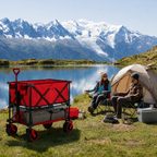 【Summerfinds】 DeckWagon Foldable Double Decker Wagon Collapsible Wagon Cart with All-Terrain WheelsHeavy Duty Folding Wagon Cart for CampingShoppingGarden52" Extra Long Extender