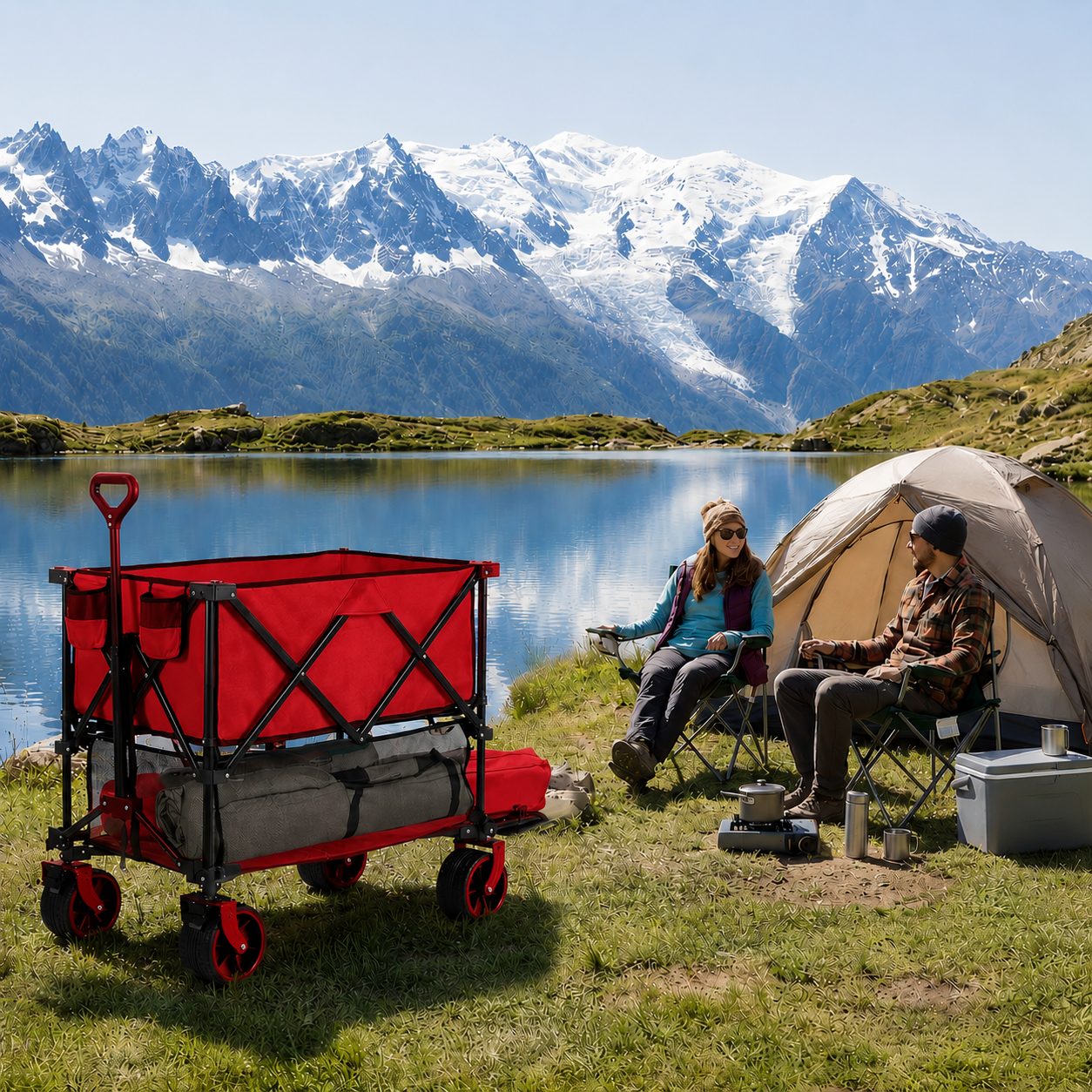 【Summerfinds】 DeckWagon Foldable Double Decker Wagon Collapsible Wagon Cart with All-Terrain WheelsHeavy Duty Folding Wagon Cart for CampingShoppingGarden52" Extra Long Extender