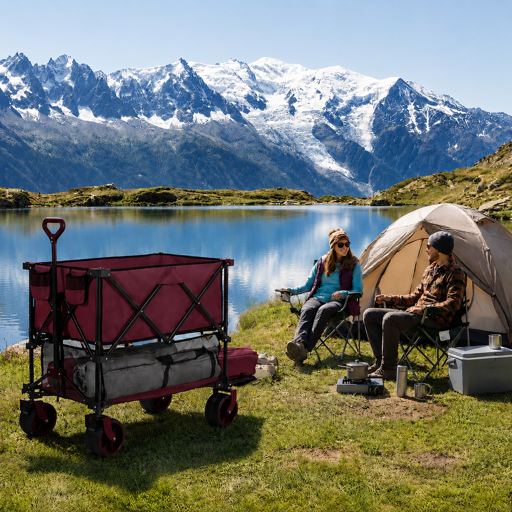 【Summerfinds】 DeckWagon Foldable Double Decker Wagon Collapsible Wagon Cart with All-Terrain WheelsHeavy Duty Folding Wagon Cart for CampingShoppingGarden52" Extra Long Extender